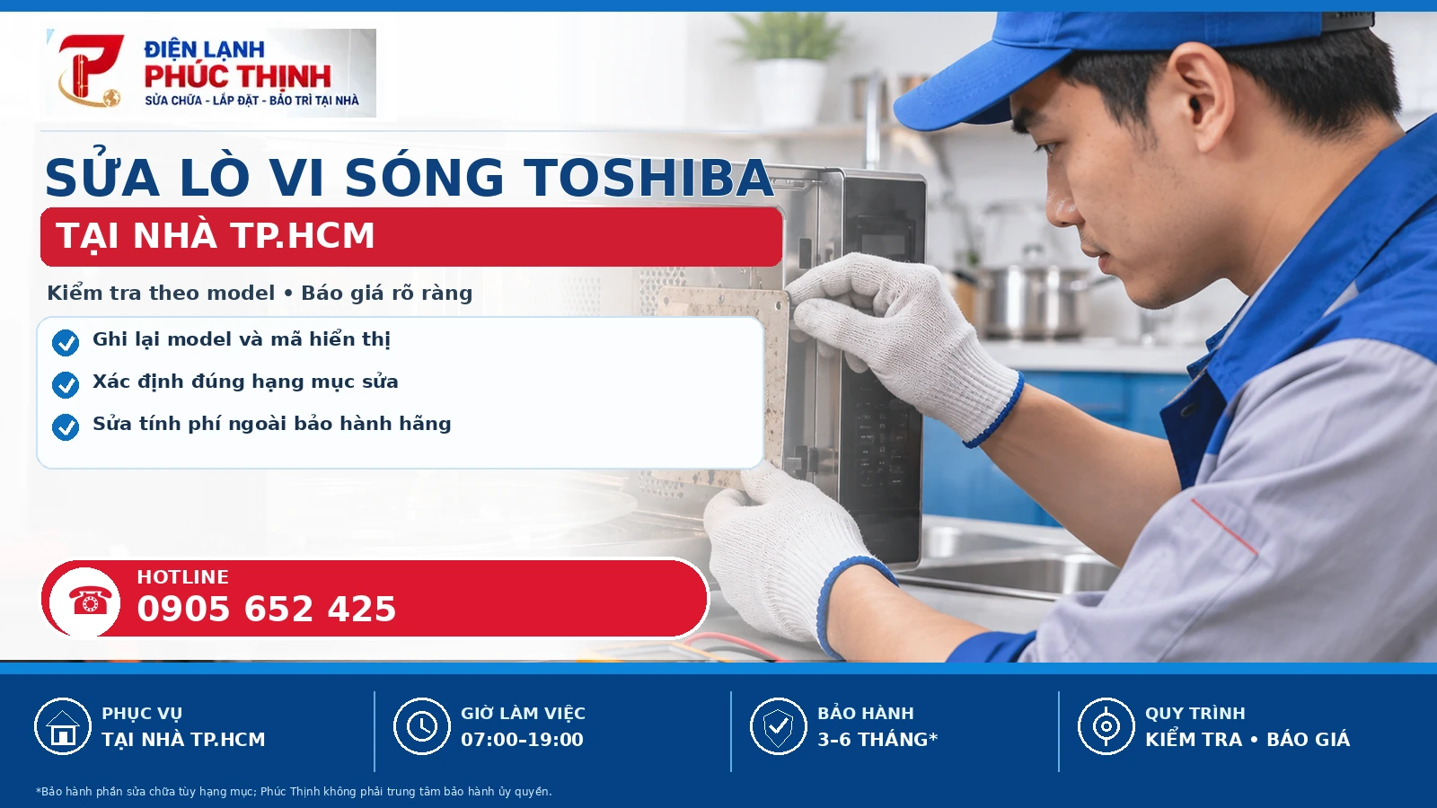Banner chính sửa lò vi sóng Toshiba tại TP.HCM, kiểm tra theo model và báo giá trước khi sửa - Điện Lạnh Phúc Thịnh, hotline 0905 652 425