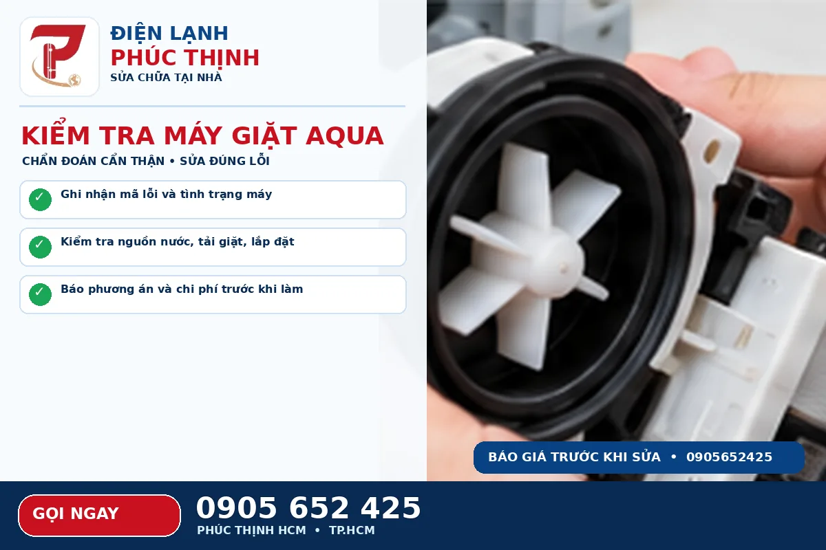 Minh họa các bước kiểm tra an toàn cho sửa máy giặt Aqua TPHCM