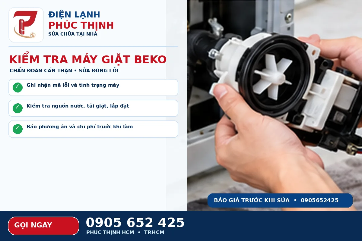 Minh họa các bước kiểm tra an toàn cho sửa máy giặt Beko TPHCM