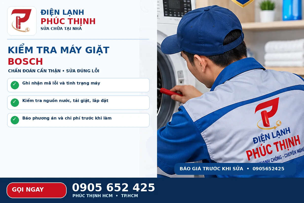Minh họa các bước kiểm tra an toàn cho sửa máy giặt Bosch TPHCM