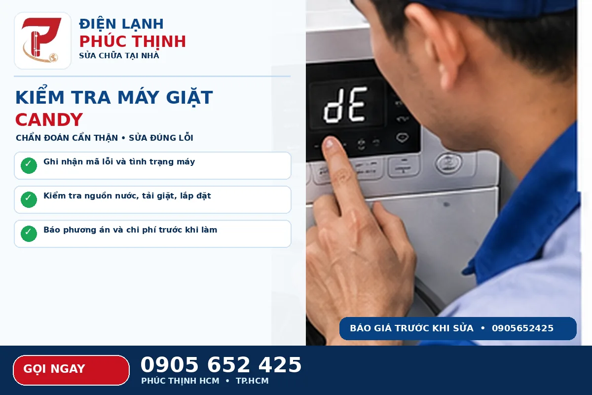 Minh họa các bước kiểm tra an toàn cho sửa máy giặt Candy TPHCM