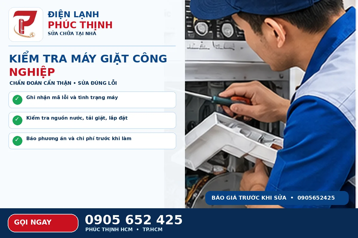 Minh họa các bước kiểm tra an toàn cho sửa máy giặt công nghiệp TPHCM
