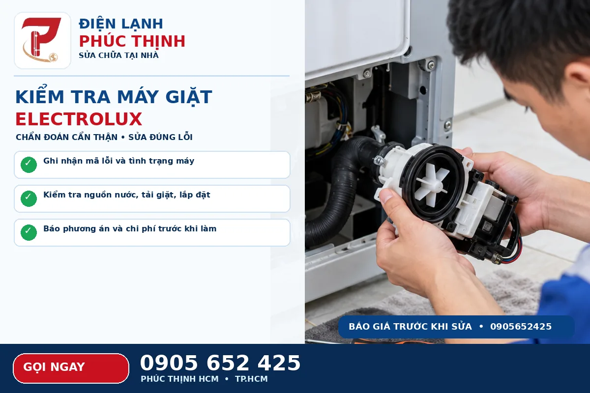Minh họa các bước kiểm tra an toàn cho sửa máy giặt Electrolux TPHCM