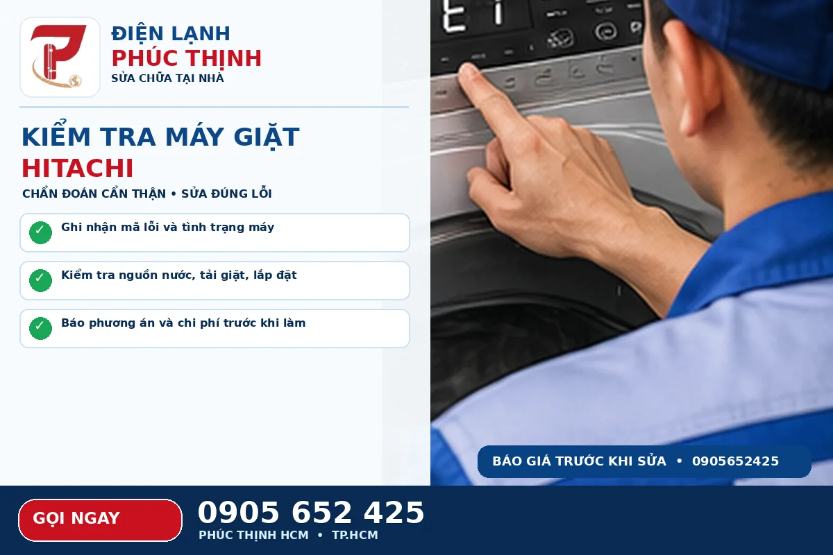 Minh họa các bước kiểm tra an toàn cho sửa máy giặt Hitachi TPHCM