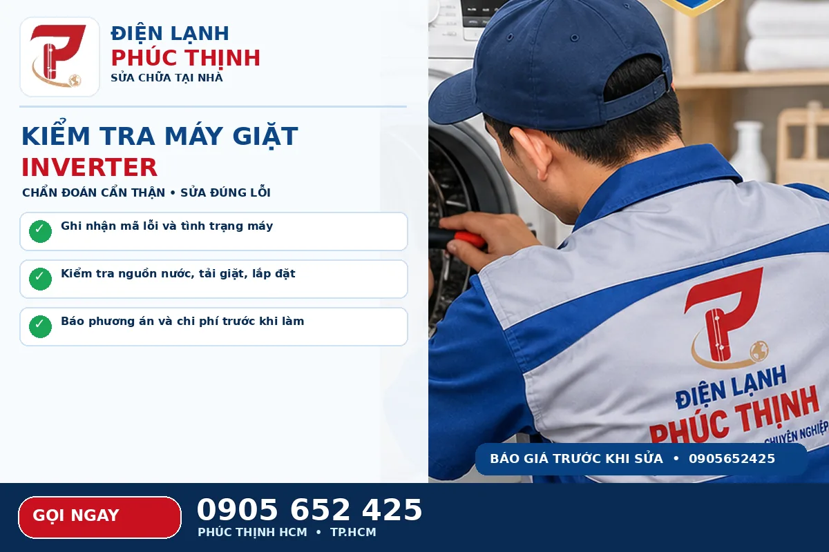 Minh họa các bước kiểm tra an toàn cho sửa máy giặt Inverter TPHCM
