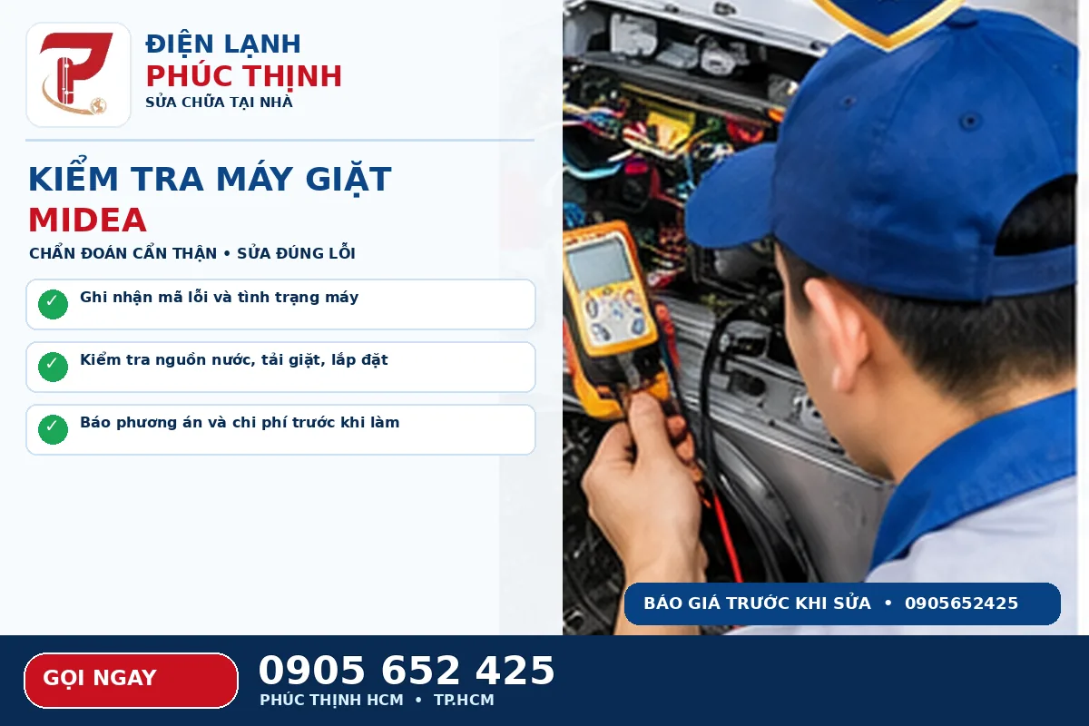 Minh họa các bước kiểm tra an toàn cho sửa máy giặt Midea TPHCM