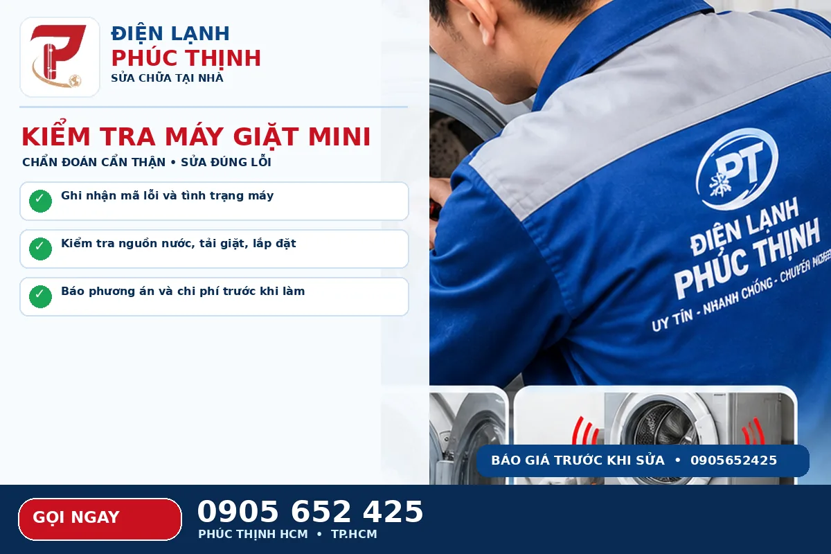 Minh họa các bước kiểm tra an toàn cho sửa máy giặt mini TPHCM