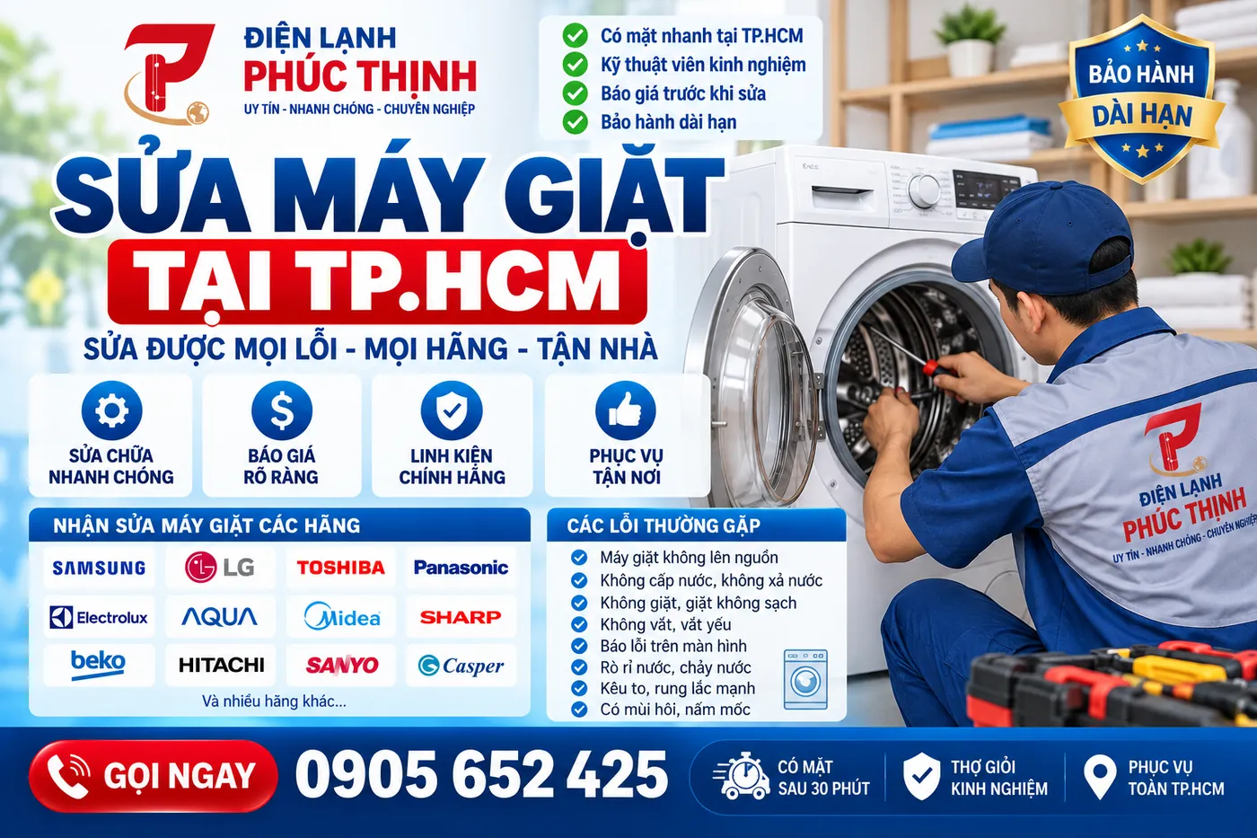 Kỹ thuật viên kiểm tra máy giặt Panasonic tại nhà