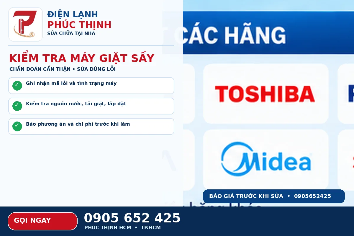 Minh họa các bước kiểm tra an toàn cho sửa máy giặt sấy TPHCM