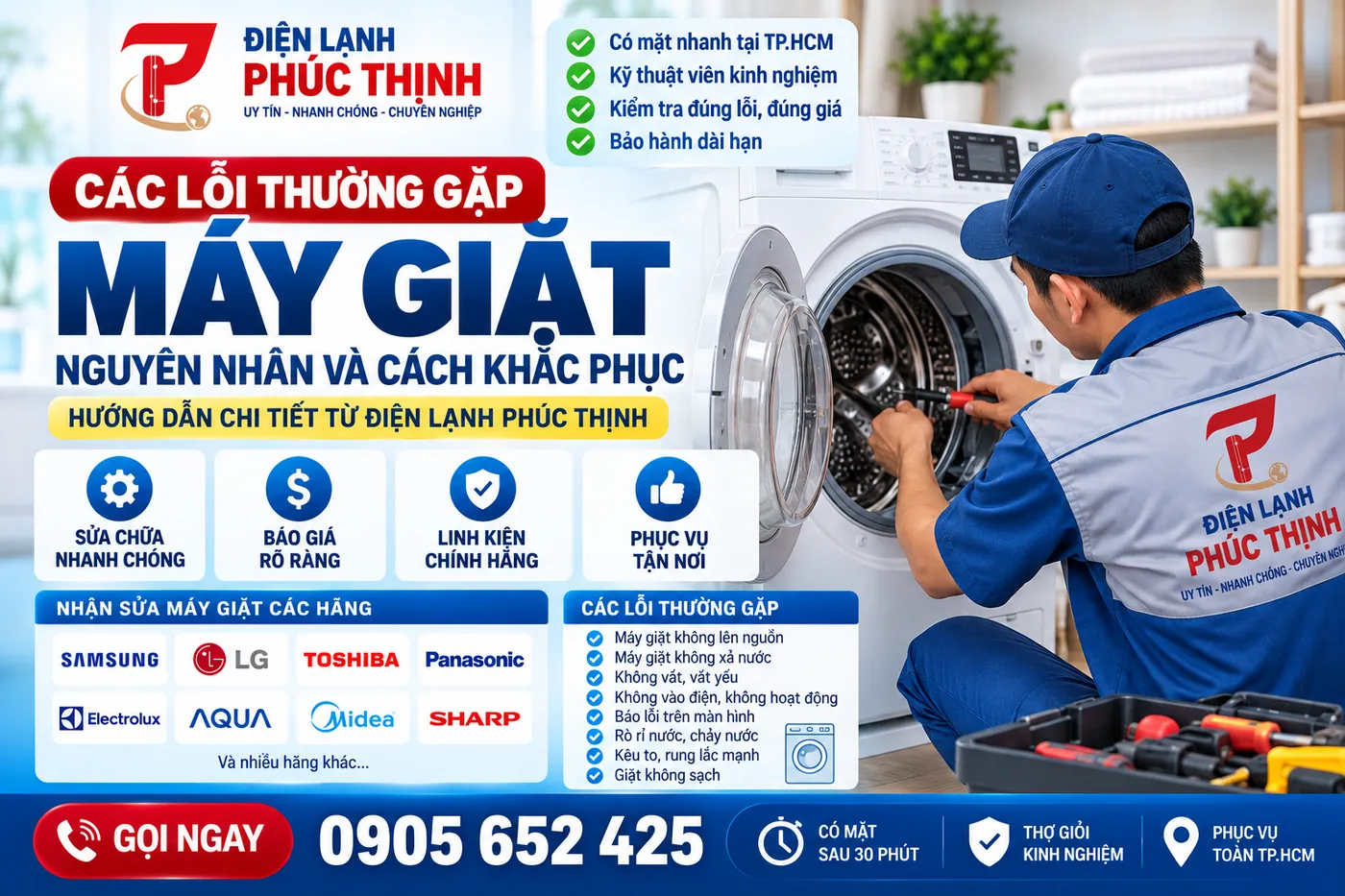 Kỹ thuật viên kiểm tra máy giặt Toshiba để xác định nguyên nhân hư hỏng