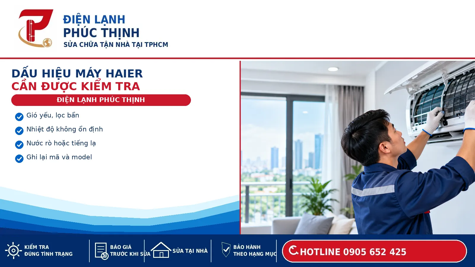 Kỹ thuật viên kiểm tra máy lạnh Haier khi thiết bị làm lạnh kém hoặc vận hành không ổn định