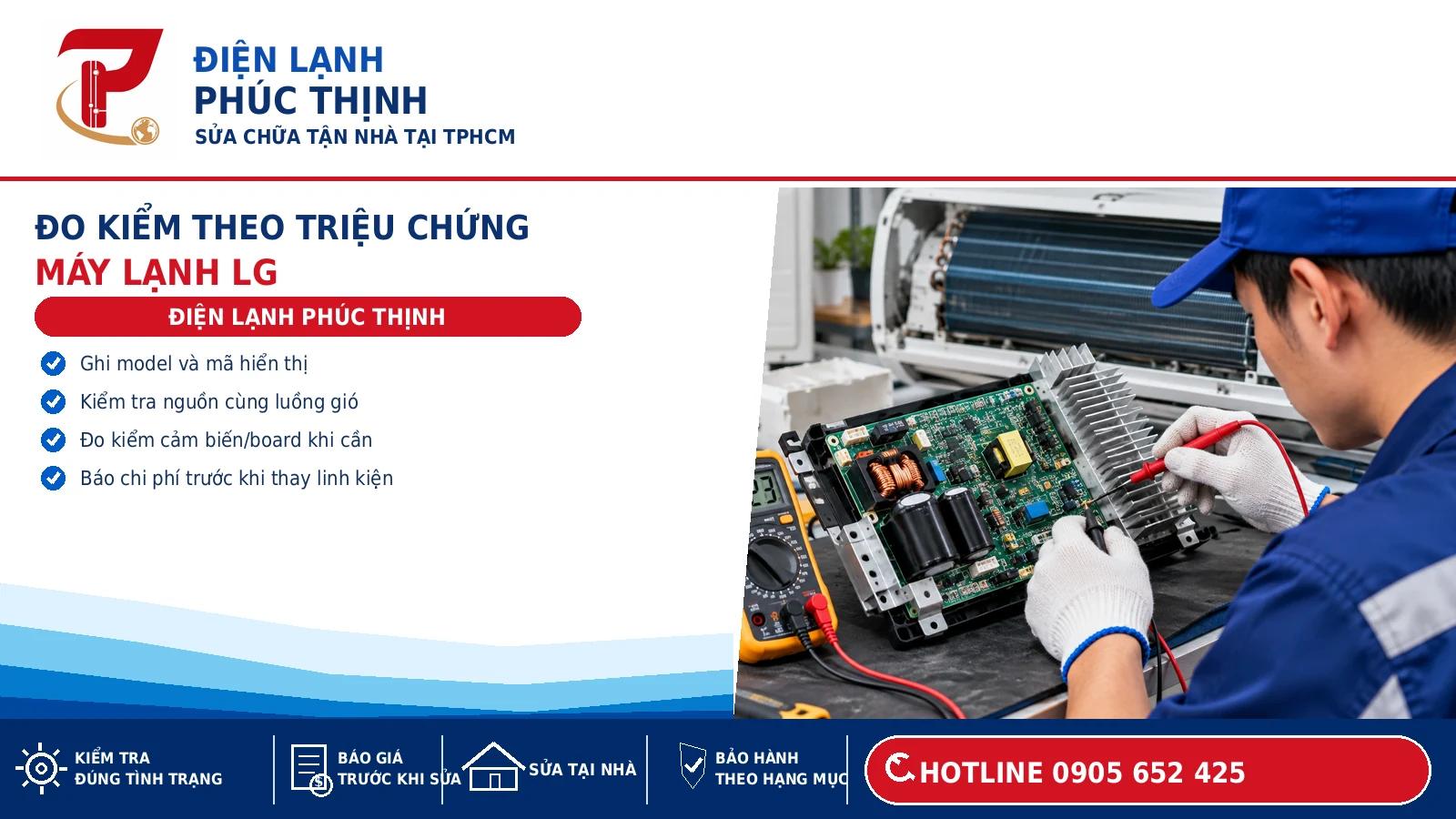 Kỹ thuật viên đo kiểm dàn nóng máy lạnh, ảnh minh họa