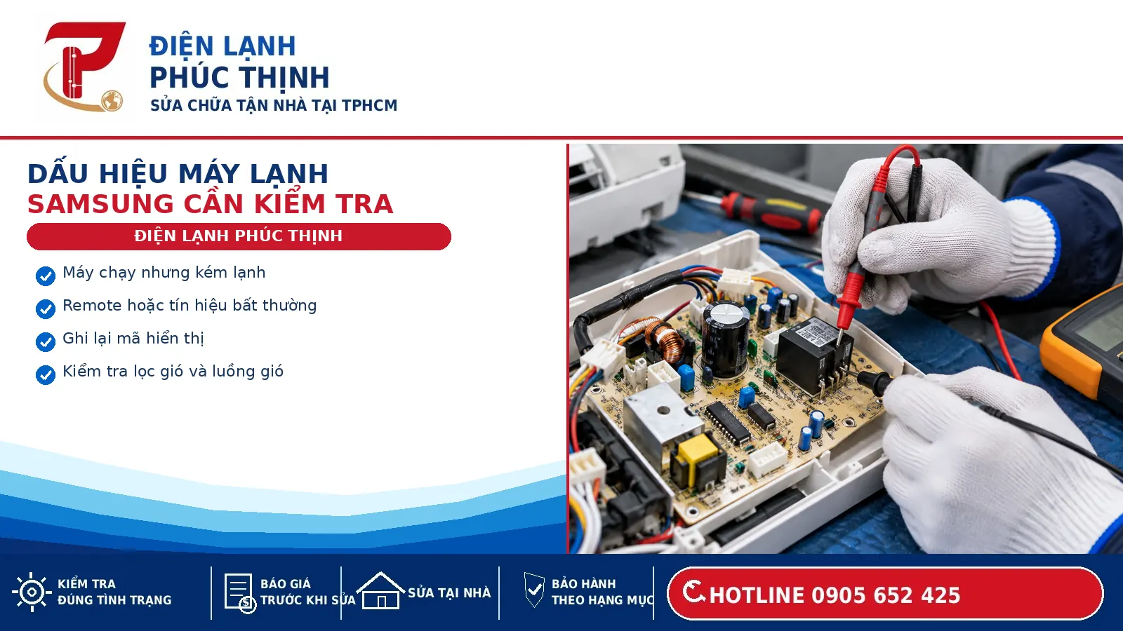 Kỹ thuật viên kiểm tra máy lạnh Samsung khi có dấu hiệu hoạt động bất thường