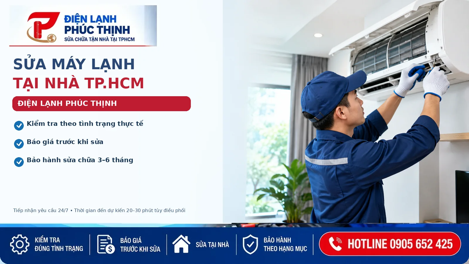 Banner dịch vụ sửa máy lạnh tại nhà TP.HCM của Điện Lạnh Phúc Thịnh