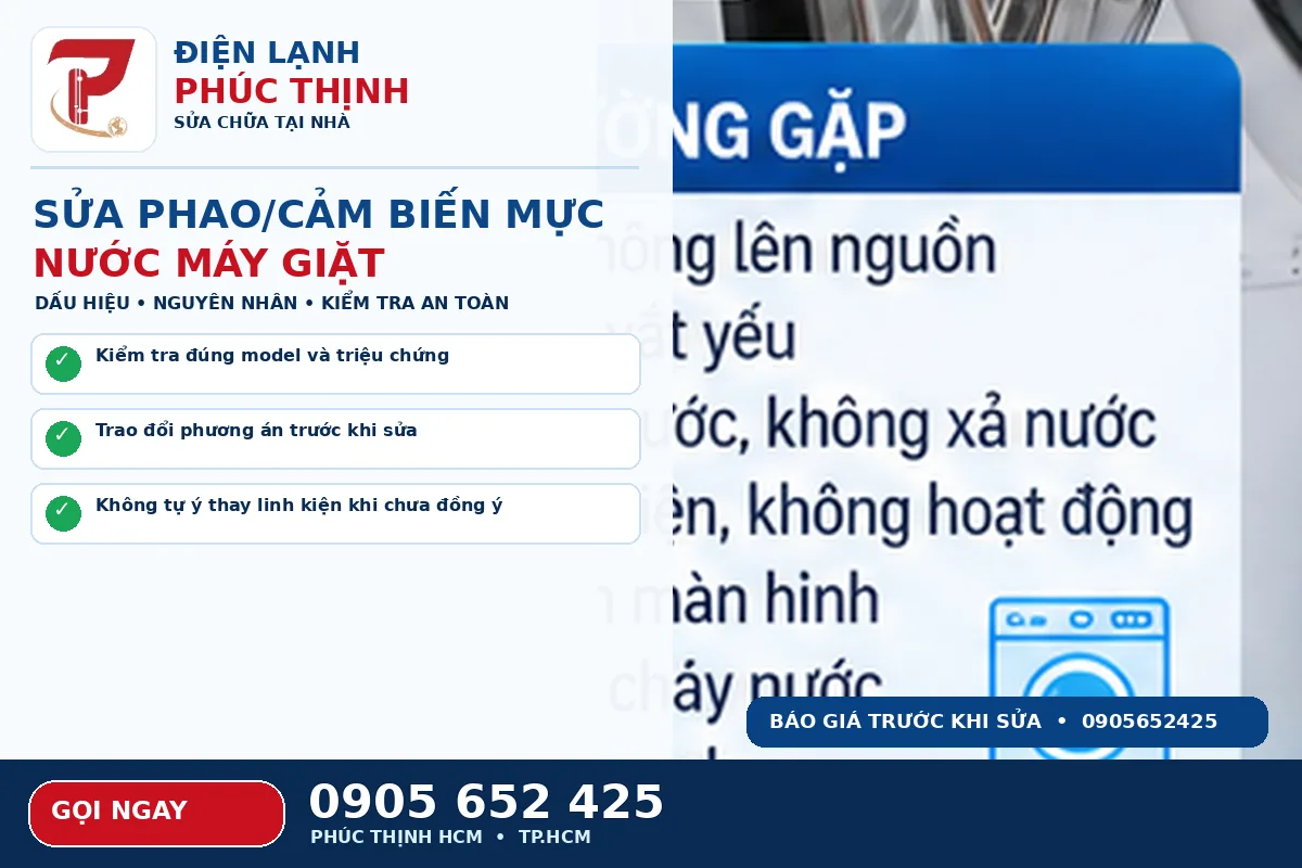 Hình minh họa dịch vụ sửa phao máy giặt với kỹ thuật viên kiểm tra máy giặt