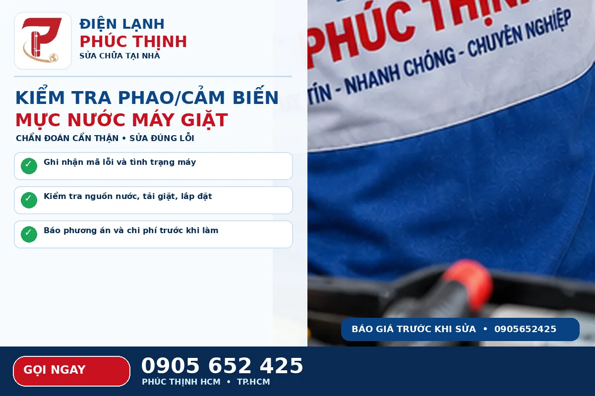 Minh họa các bước kiểm tra an toàn cho sửa phao máy giặt
