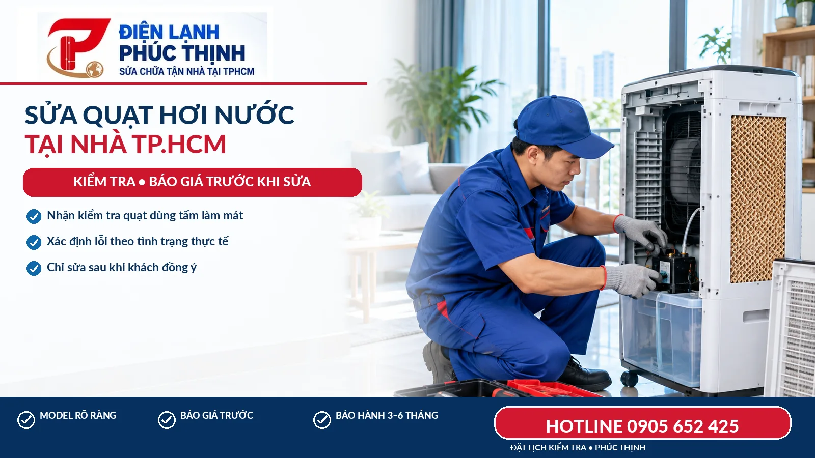 Sửa quạt hơi nước tại nhà TP.HCM của Điện Lạnh Phúc Thịnh, kiểm tra thực tế và báo giá trước khi sửa
