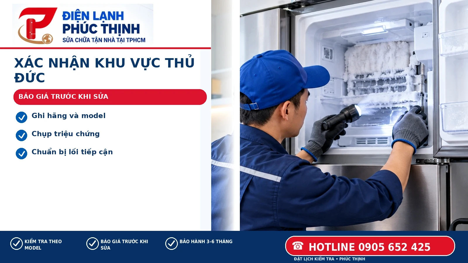 Xác Nhận Khu Vực Thủ Đức – Điện Lạnh Phúc Thịnh; minh họa sửa tủ lạnh tại tp. thủ đức tại TP.HCM.