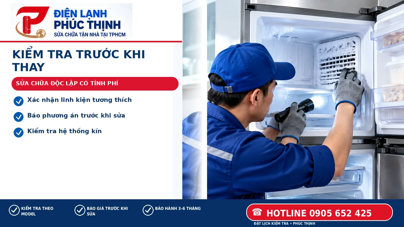Kiểm Tra Trước Khi Thay – Điện Lạnh Phúc Thịnh; minh họa sửa block (máy nén) tủ lạnh: dấu hiệu hỏng và khi nào cần thay tại TP.HCM.