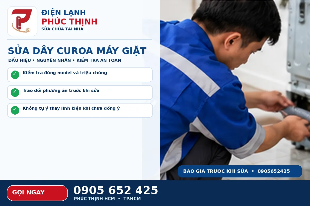 Hình minh họa dịch vụ thay dây curoa máy giặt với kỹ thuật viên kiểm tra máy giặt