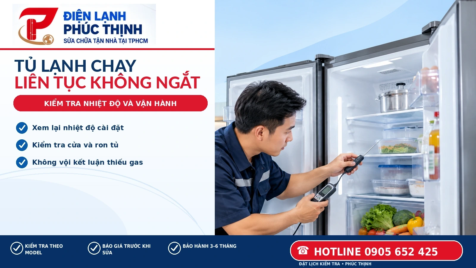 Tủ lạnh chạy liên tục có thể do thời tiết, vừa cho nhiều thực phẩm, cửa hở hoặc lỗi kỹ thuật. Xem cách kiểm tra an toàn và khi nào cần gọi thợ.