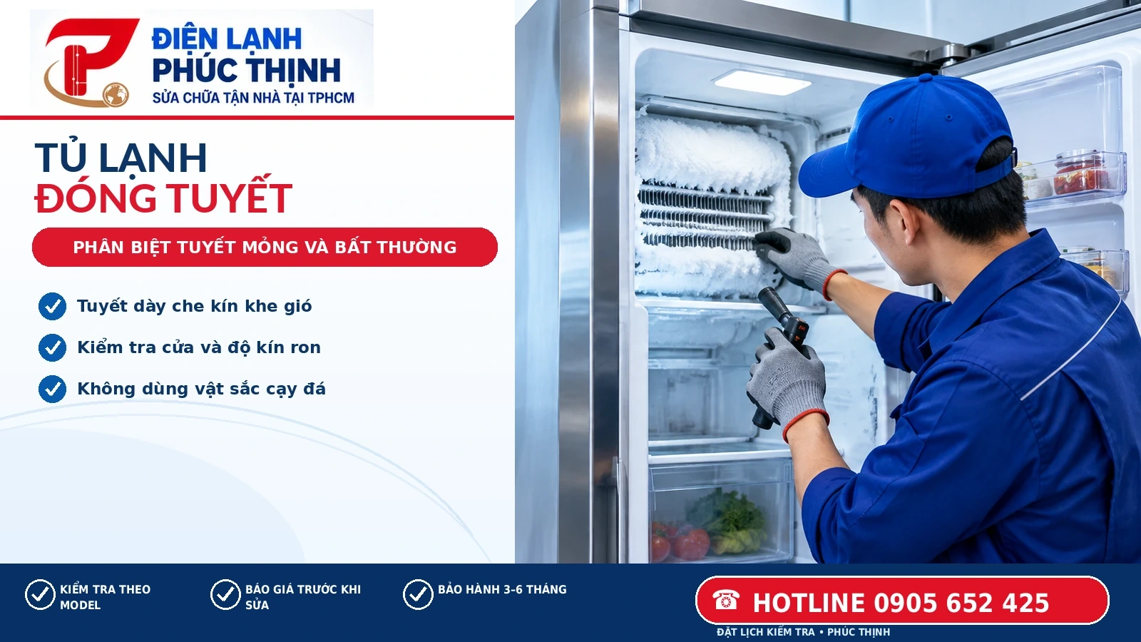 Tủ lạnh đóng tuyết dày ở vách, khe gió hoặc ngăn đông có thể do cửa hở, độ ẩm hay lỗi xả đá. Phân biệt tuyết nhẹ và dấu hiệu cần thợ.
