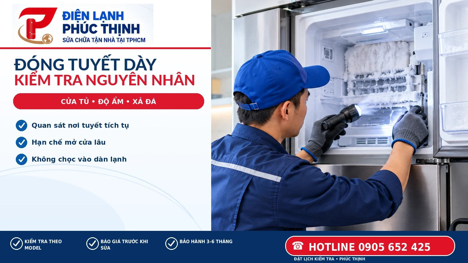 Tủ lạnh tích tụ lớp tuyết dày quanh vách và khe gió trong ngăn đông
