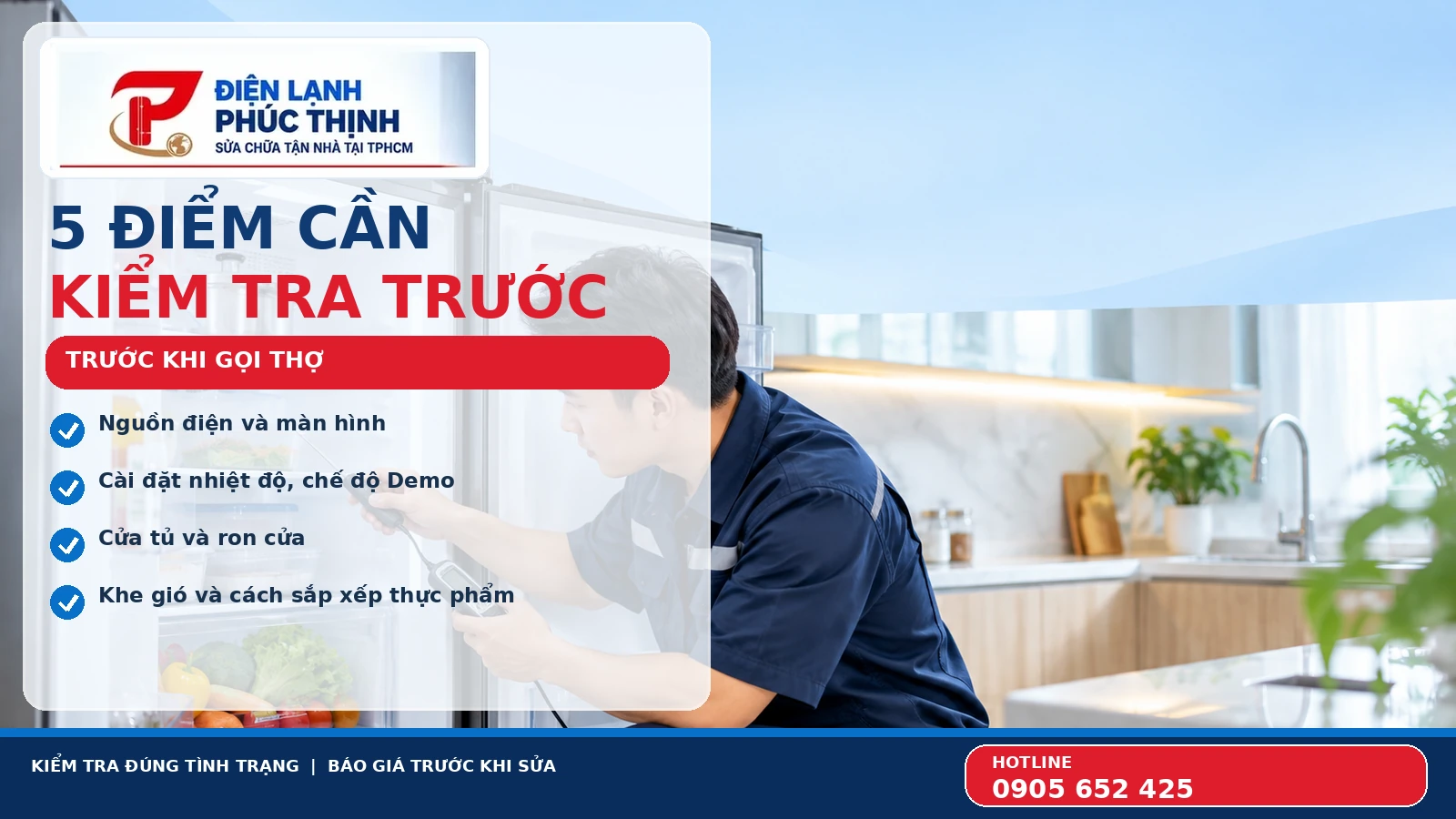 Kỹ thuật viên kiểm tra nhiệt độ bên trong tủ lạnh và rà soát các yếu tố gây kém lạnh